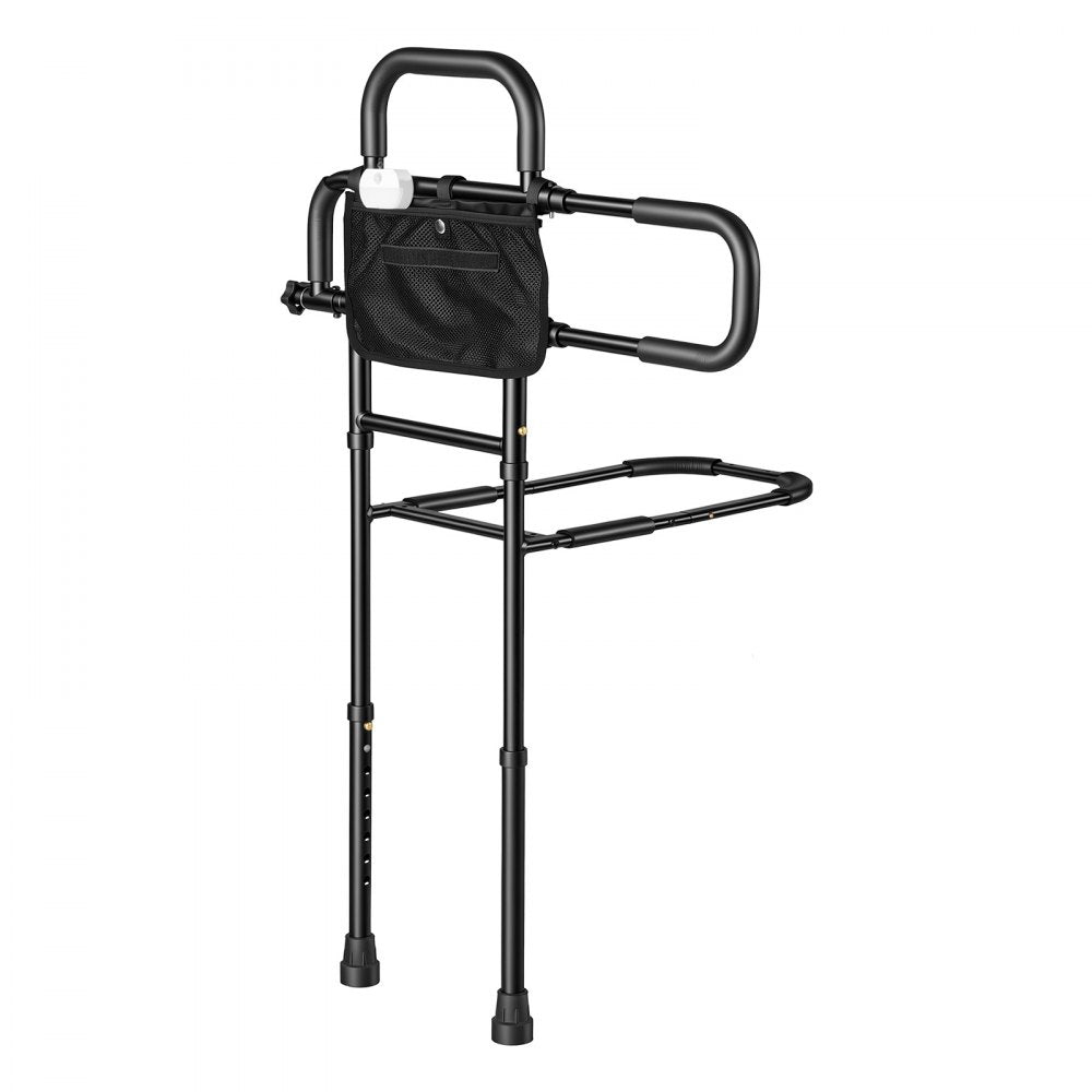 VEVOR Bed Rails for Elderly Adults Bed Side Assist Rail with Floor Support, Motion Sensor LED Light, 300LBS Dual-Handle Support, Adjustable Handle Length, Storage Pocket, Fits King Queen Full Twin Bed