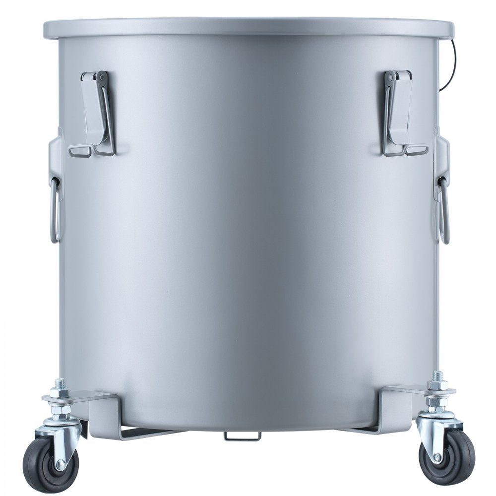 VEVOR Fryer Grease Bucket, 10 Gal Oil Disposal Caddy with Caster Base, Carbon Steel Rust-Proof Coating, Oil Transport Container with Lid, Lock Clips, Filter Bag for Hot Cooking Oil Filtering, Gray