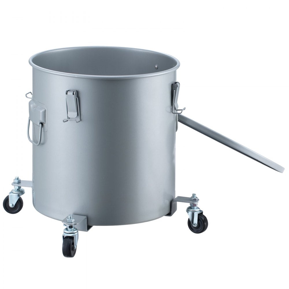 VEVOR Fryer Grease Bucket, 16 Gal Oil Disposal Caddy with Caster Base, Carbon Steel Rust-Proof Coating, Oil Transport Container with Lid, Lock Clips, Filter Bag for Hot Cooking Oil Filtering, Gray