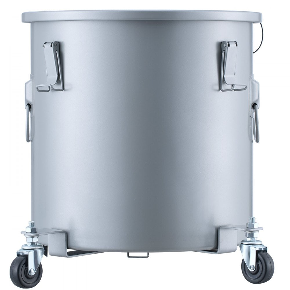 VEVOR Fryer Grease Bucket, 16 Gal Oil Disposal Caddy with Caster Base, Carbon Steel Rust-Proof Coating, Oil Transport Container with Lid, Lock Clips, Filter Bag for Hot Cooking Oil Filtering, Gray
