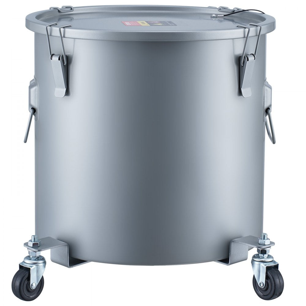 VEVOR Fryer Grease Bucket, 16 Gal Oil Disposal Caddy with Caster Base, Carbon Steel Rust-Proof Coating, Oil Transport Container with Lid, Lock Clips, Filter Bag for Hot Cooking Oil Filtering, Gray