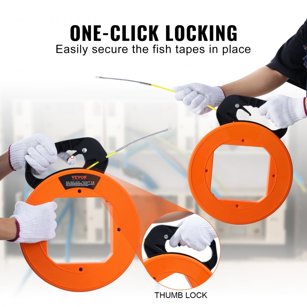 VEVOR Fish Tape, 100 ft, 1/6-inch, Fiberglass Wire Puller with Optimized Housing and Handle, Easy-to-Use Cable Puller Tool, Flexible Wire Fishing Tools for Wall and Electrical Conduit, Non-Conductive