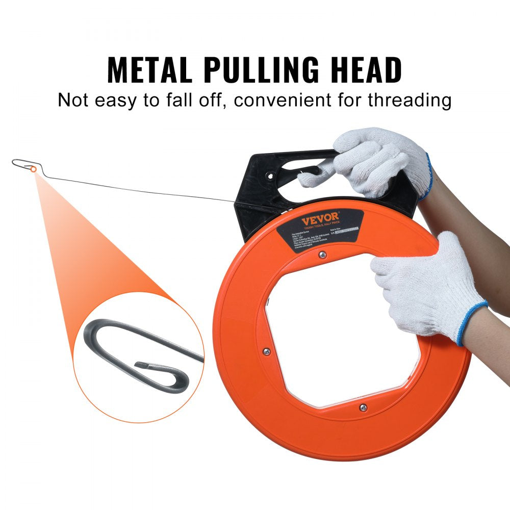 VEVOR Steel Wire Puller, 240ft, 1/8in, with Enhanced Housing & Handle, Simplified Cable Pulling Device, Adaptable for Wall & Electrical Conduit Wiring, Insulated