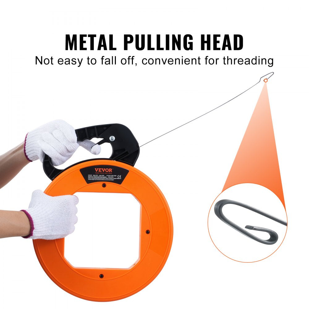 VEVOR Fish Tape, 120-foot, 1/8-inch, Steel Wire Puller with Optimized Housing and Handle, Easy-to-Use Cable Puller Tool, Flexible Wire Fishing Tools for Walls and Electrical Conduit, Non-Conductive