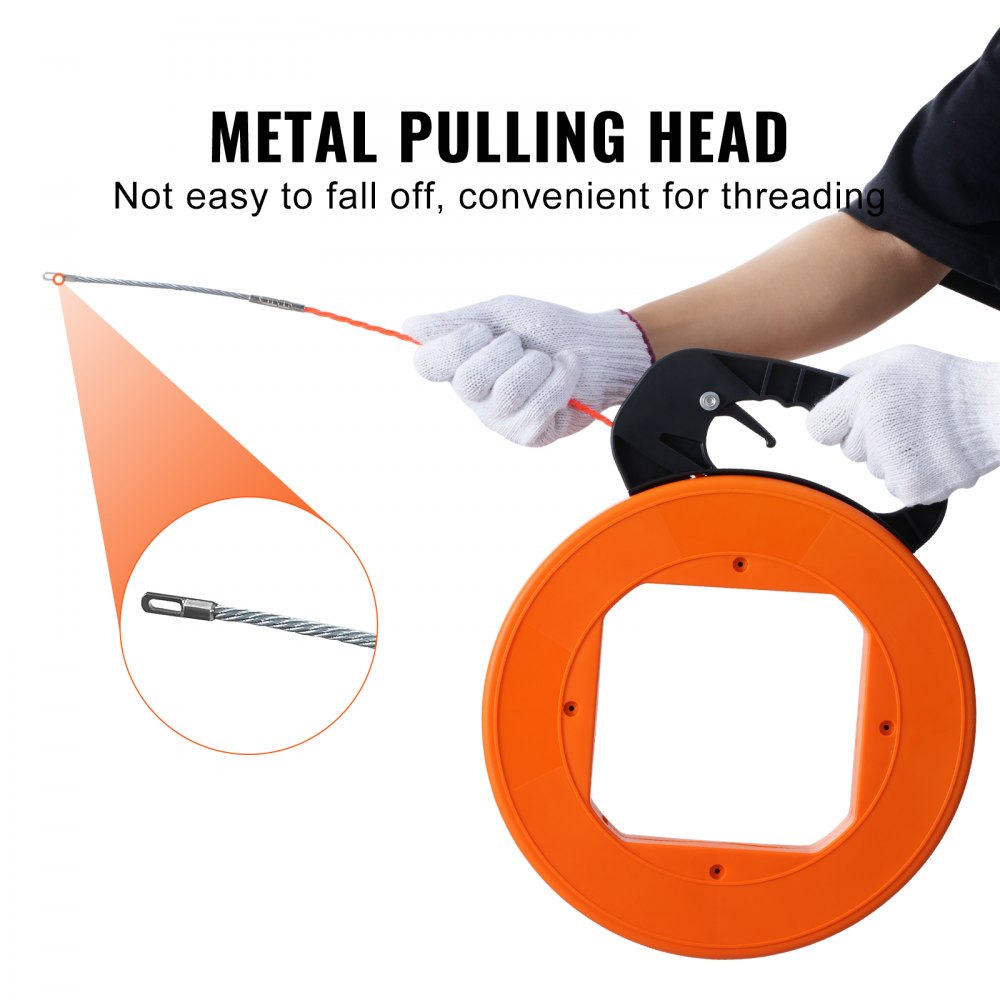 VEVOR Fish Tape, 100-foot, 1/4-inch, PET Wire Puller with Optimized Housing and Handle, Easy-to-Use Cable Puller Tool, Flexible Wire Fishing Tools for Walls and Electrical Conduit, Non-Conductive