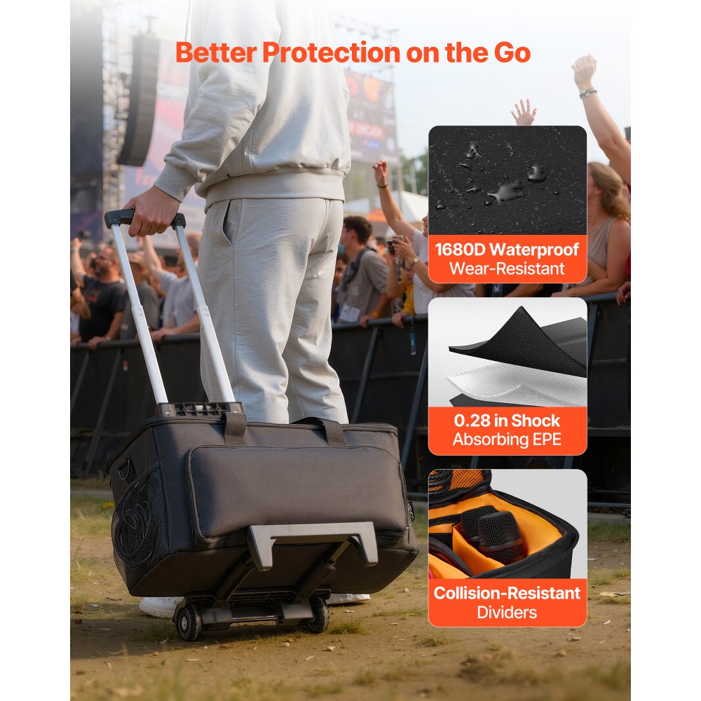 VEVOR Rolling DJ Cable Bag, 1680D, Padded File Gig Bag with Wheels, 6 Detachable Divider, Travel Storage Music Gear Case, for Professional DJ Gear, Musical Instrument and Accessories, Sound Equipment