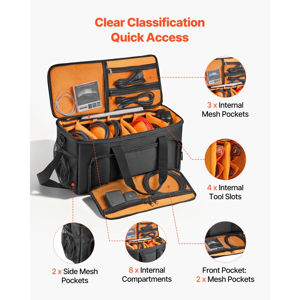VEVOR Rolling DJ Cable Bag, 1680D, Padded File Gig Bag with Wheels, 6 Detachable Divider, Travel Storage Music Gear Case, for Professional DJ Gear, Musical Instrument and Accessories, Sound Equipment