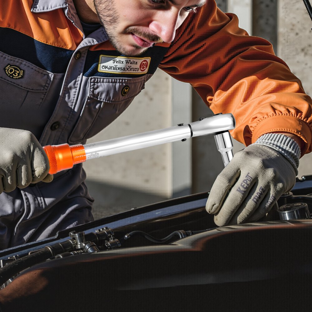 VEVOR Click Torque Wrench Set, 3/8 Inch Drive, 5-60 N.m / 3.7-44.3 lbf.ft, Dual-direction, 72-Tooth, ±3% High Precision, with Sockets, Bits, Extension Bar, Spark Plug Sockets, Adapter, Orange
