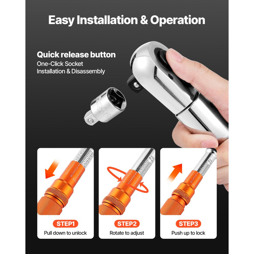 VEVOR Click Torque Wrench, 3/4 Inch Drive, 100-600 lbf-ft / 136-814N.m, Dual-direction Torque Wrench Set with Dual Range Scales, 48-tooth, ±3% High Precision, Alloy Steel, for Automobile Repair