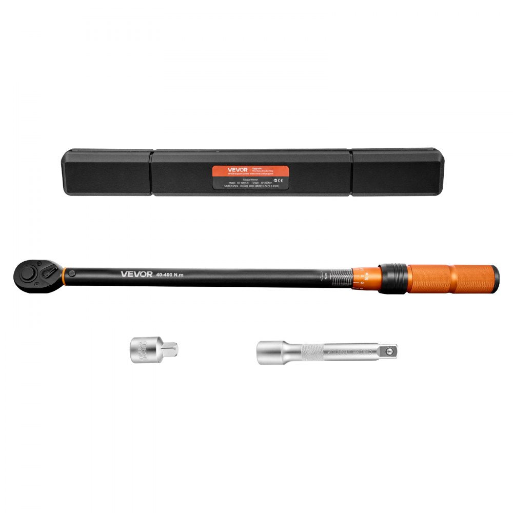 VEVOR Torque Wrench 1/2-inch Drive Click Torque Wrench ±3% High Precision, 29.4-294.1 lbf-ft / 40-400 N.m, Dual Scale Readings, with Extension Bar, Adapter and Storage Case, for Automotive Repair