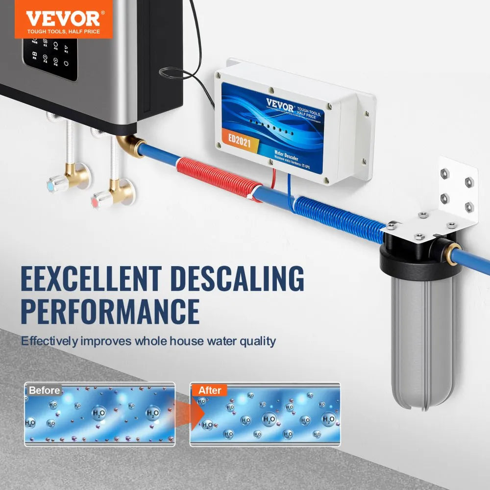 VEVOR Electronic Water Descaler System, Whole House Salt Free Descaler, Hard Water Conditioner to Reduces Scale Build-Up, for All Kinds of Plumbing Pipes, Durable for Over 6 Years