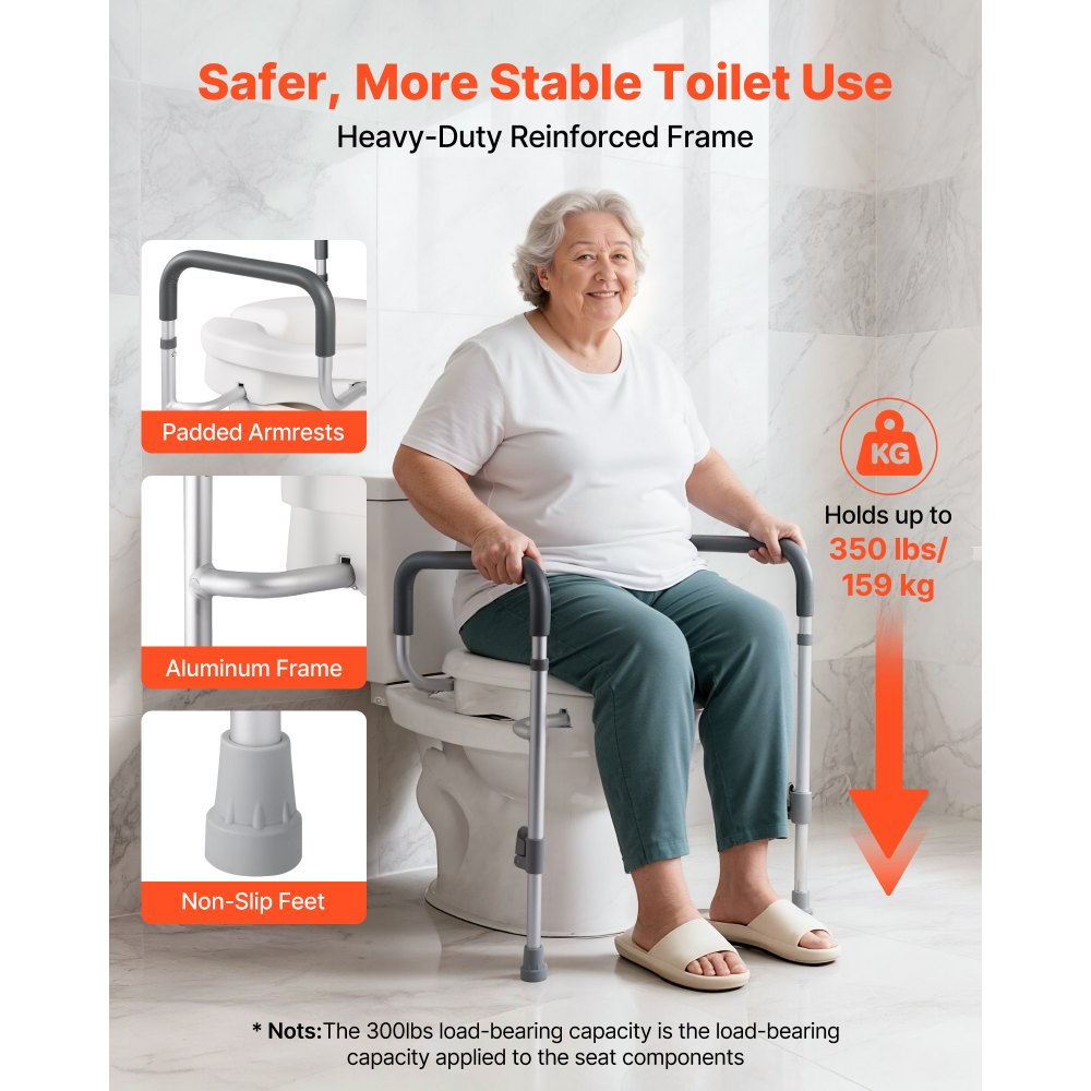 VEVOR Raised Toilet Seat with Arms, 350 lbs Capacity, 5-Inch Lift Height & Adjustable Width, Widened Commode Elevated Toilet Seat Riser with Handles for Seniors, Elderly, Handicap, Disabled, Adults