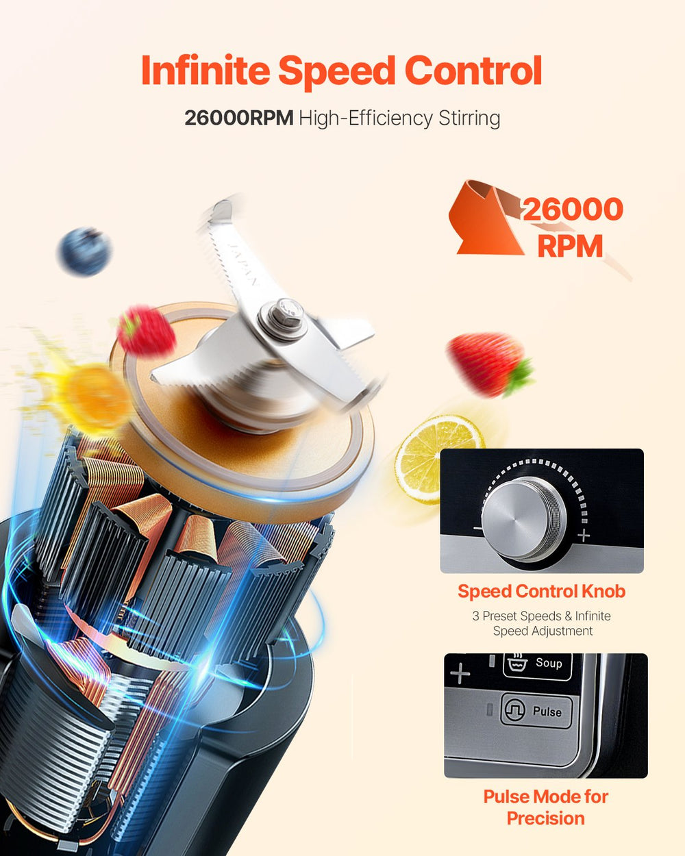 VEVOR Blender for Smoothies, 85 oz 1400W, Professional Blender with Powerful Motor, Multi-Functional Food Processing Blender with Noise Cover for Smoothie/Milkshake/Juice, Fits for Kitchen