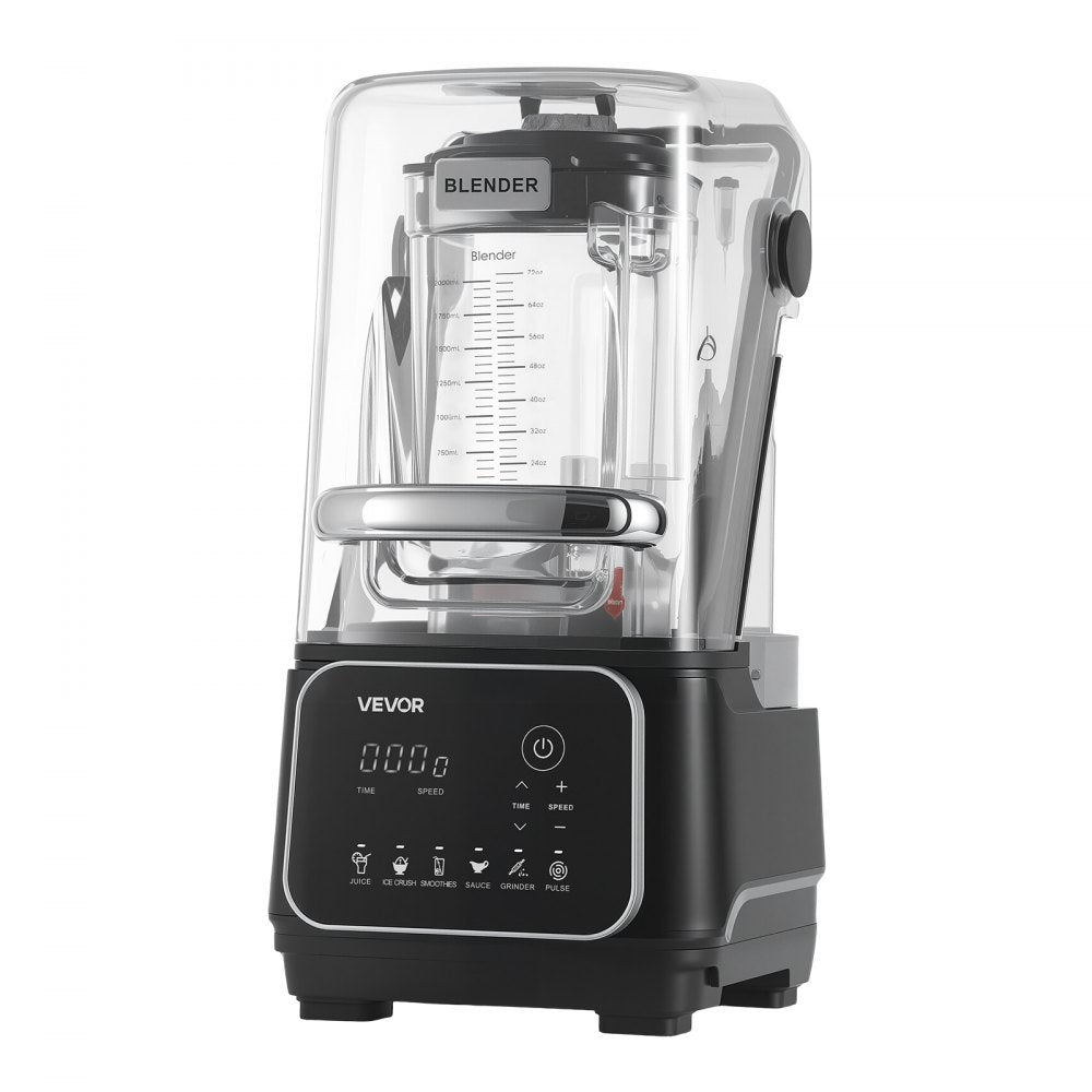 VEVOR Blender, 68 oz Professional Countertop Blenders with Shield, 2200W 26000RPM Kitchen Food Processor Combo, Self-Cleaning, Speed Adjustable, 6 Preset Menu for Smoothies, Ice Crushing, Puree, Black