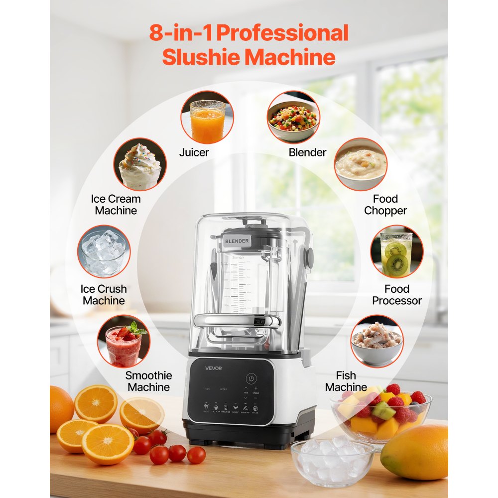 VEVOR Blender, 68 oz Professional Countertop Blenders with Shield, 2200W 26000RPM Kitchen Food Processor Combo, Self-Cleaning, Speed Adjustable, 6 Preset Menu for Smoothies, Ice Crushing, Puree, White