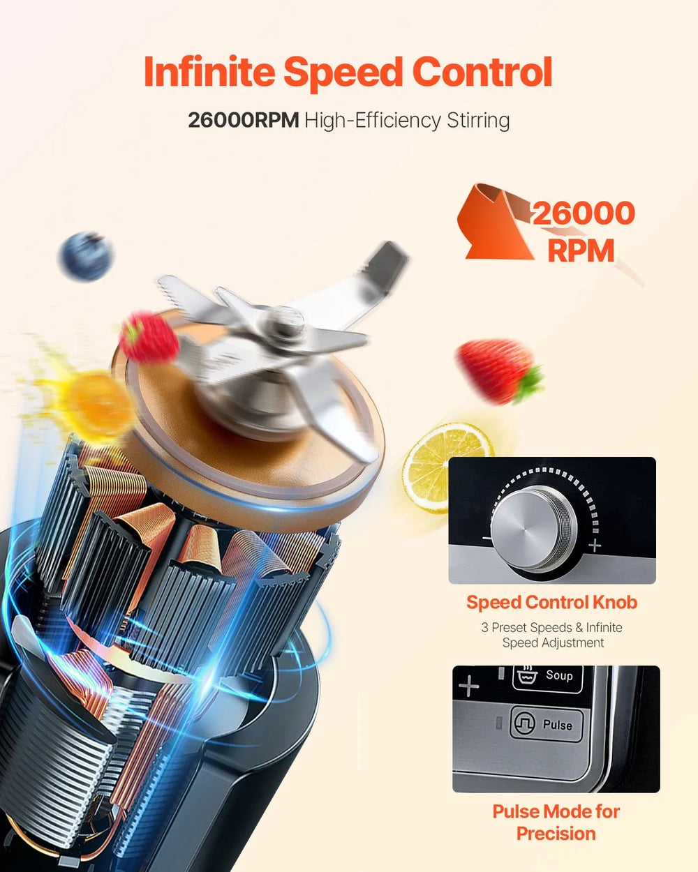VEVOR Blender for Smoothies, 135 oz 1400W, Professional Blender with Powerful Motor, Multi-Functional Food Processing Blender with Noise Cover for Smoothie/Milkshake/Juice, Fits for Kitchen