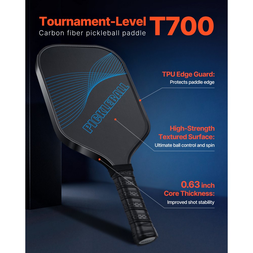VEVOR Pickleball Paddle, T700 Carbon Fiber Surface & Honeycomb Core, Professional Pickleball Paddle with Increased Power & Control & Spin, Pro Pickle Ball Racket for Adults, Men & Women, Blue