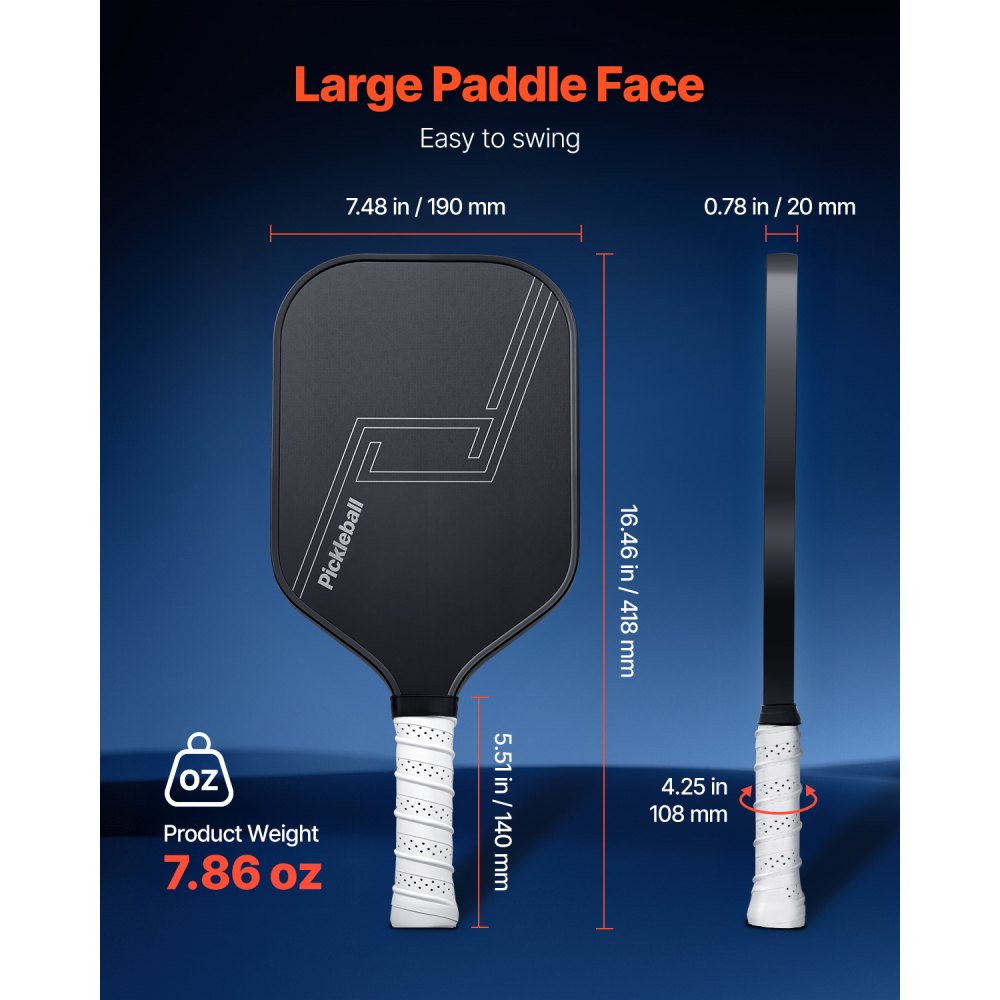 VEVOR Pickleball Paddle, T700 Carbon Fiber Surface & Honeycomb Core, Professional Pickleball Paddle with Increased Power & Control & Spin, Pro Pickle Ball Racket for Adults, Men & Women, Black