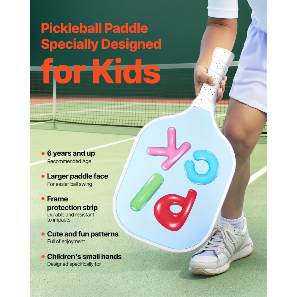 VEVOR Kids Pickleball Paddle, Lightweight Youth Pickleball Paddle with Small Grip and Cute Pattern, Fiberglass Pickle Ball Racket & Honeycomb Core, Child Size for Kids, Youth, Boys & Girls