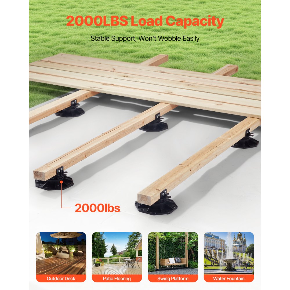 VEVOR Deck Blocks 12 PCS, 2000lbs / 907.18kg Load Capacity Deck Support Plastic Pedestal Paver, Raising 1.18 - 2.36 inch / 30 - 60 mm, Height Adjustable Shed Foundation Base for Wood Concrete Metal