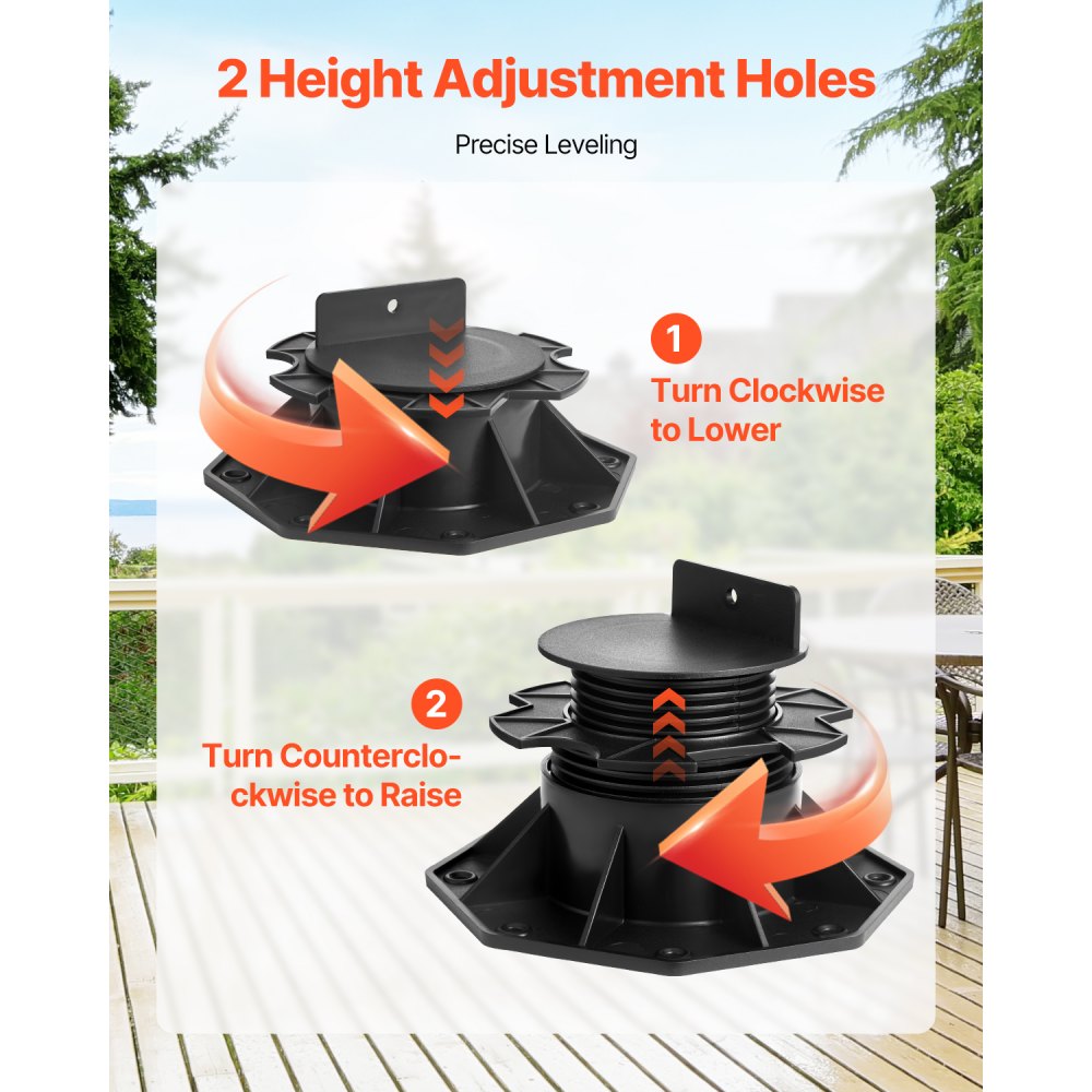 VEVOR Deck Blocks 24 PCS, 2000lbs / 907.18kg Load Capacity Deck Support Plastic Pedestal Paver, Raising 2.36 - 5.31 inch / 60 - 135 mm, Height Adjustable Shed Foundation Base for Wood Concrete Metal