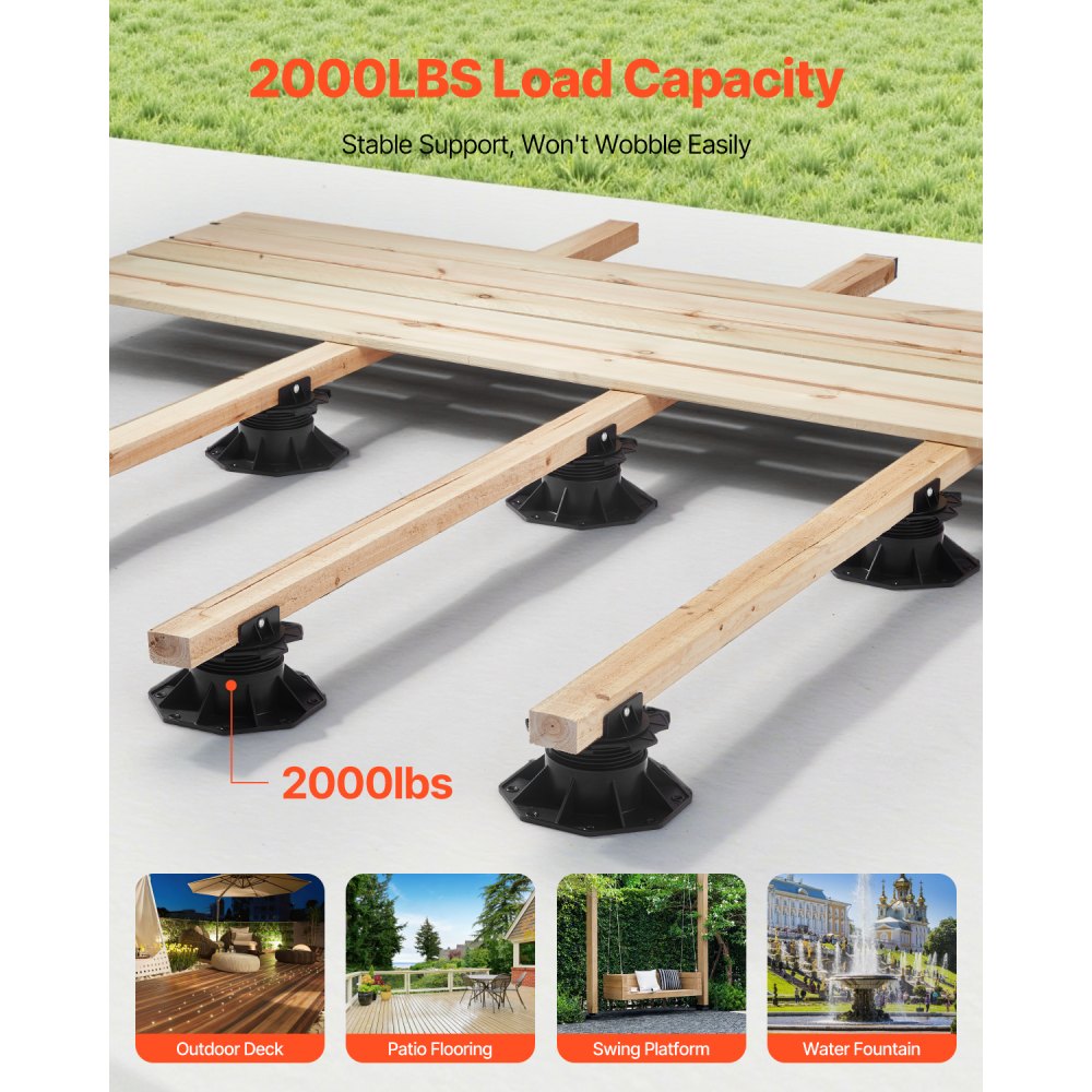 VEVOR Deck Blocks 12 PCS, 2000lbs / 907.18kg Load Capacity Deck Support Plastic Pedestal Paver, Raising 2.36 - 5.31 inch / 60 - 135 mm, Height Adjustable Shed Foundation Base for Wood Concrete Metal