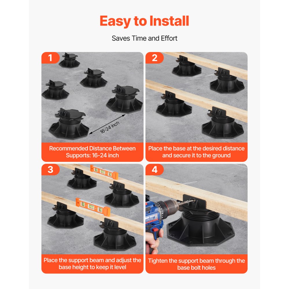 VEVOR Deck Blocks 12 PCS, 2000lbs / 907.18kg Load Capacity Deck Support Plastic Pedestal Paver, Raising 2.36 - 5.31 inch / 60 - 135 mm, Height Adjustable Shed Foundation Base for Wood Concrete Metal
