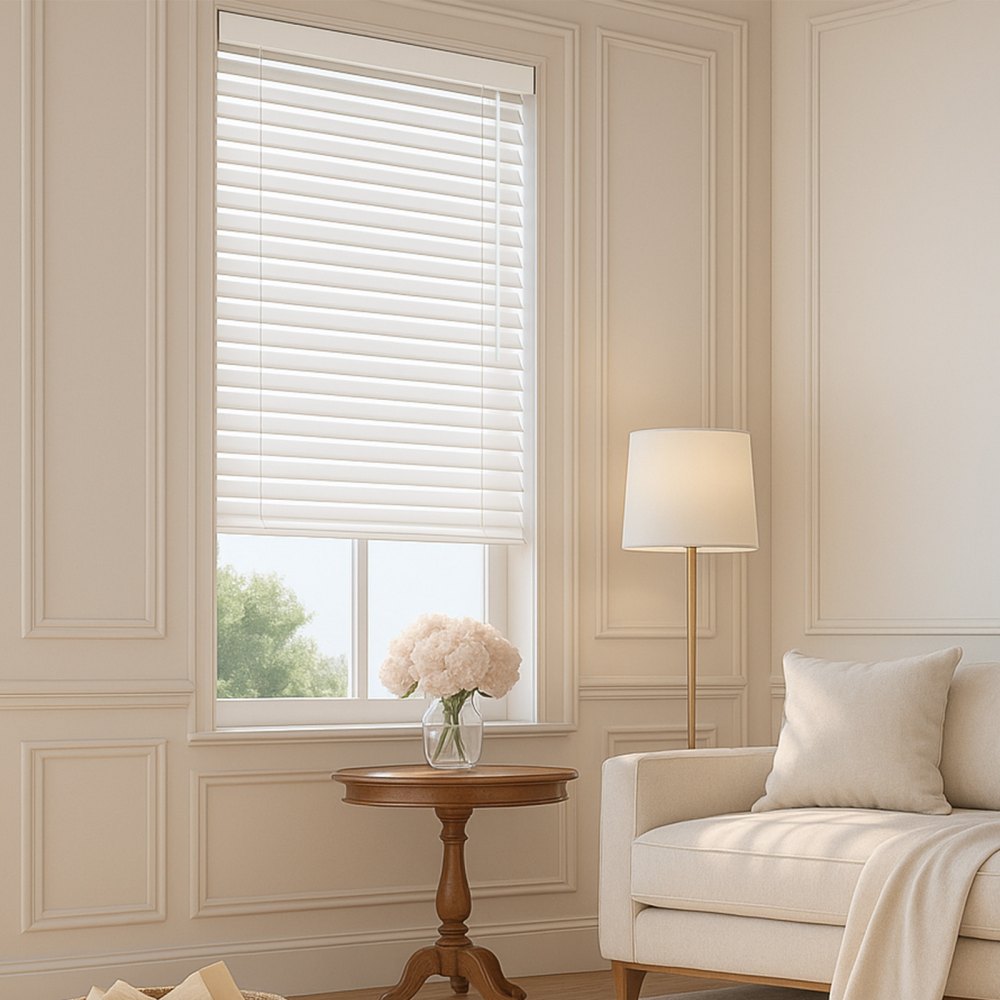 VEVOR Faux Wood Blinds, 2" Slat, 34.5" W x 60" H, Cordless Window Blinds and Shades with Decorative Board, Easy to Clean and Simple Light Adjustment, for Room Darkening, Home Interior Windows, White
