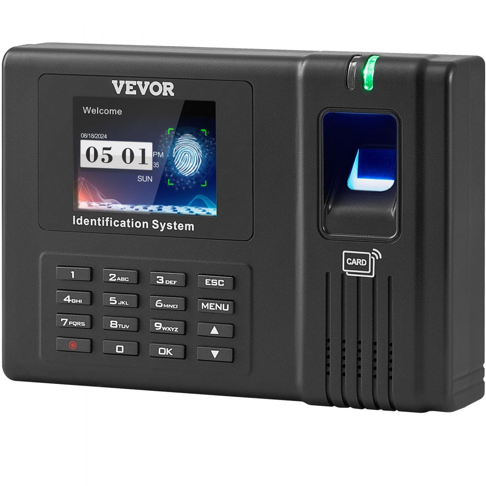 VEVOR Time Clock, Fingerprint Time Clocks for Employees Small Business, Biometric Time Clock with 5 RFID Cards & USB Drive,  Automatic Punch In/Out, No Monthly Fees