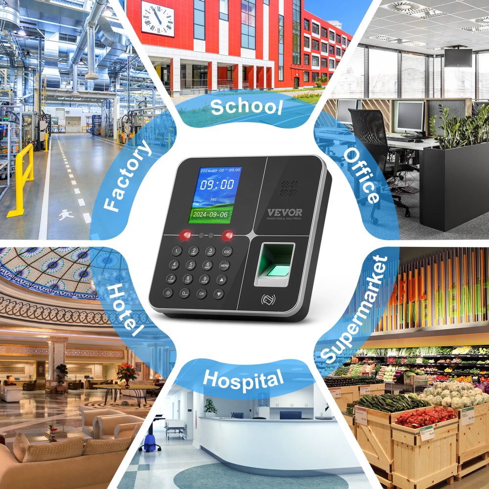 VEVOR Time Clocks for Employees Small Business with Face, Fingerprint, RFID and PIN Punching in One, Biometric Time Clock with 5 RFID Cards & USB Drive, Automatic Punch In/Out, No Monthly Fees