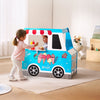 VEVOR Ice Cream Cart for Kids, 20+ PCS Ice Cream Truck Wooden Playset, Pretend Play Stand with Steering Wheel & Chalkboard, Payment Scanner & Freezer, Faucet & Sink, Suitable for Kids 3-7 Years Old