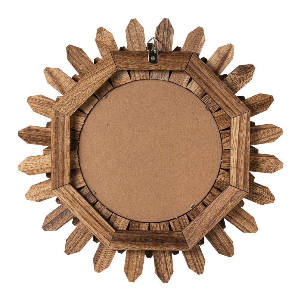 VEVOR Wall Mirror Decorative, 12-inch Rustic Wood Wall Decor Mirror, Boho Sunburst Aesthetic Mirrors for Bedroom Living Room Bathroom Entryway - Warming Gifts for New Home (Carbonized Black)