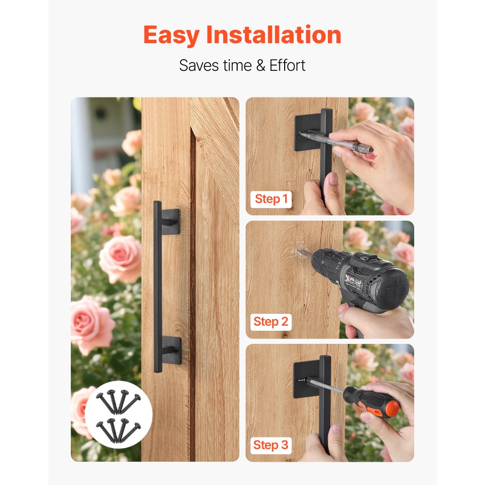 VEVOR Barn Door Handle, 2Pcs 12.6 in Rustic Fence Gate Handle, Rust-Resistant Coating, Heavy Duty Carbon Steel Outdoor Gate Handles, Easy to Install, Metal Sliding Door Pulls for Garage Shed Pantry