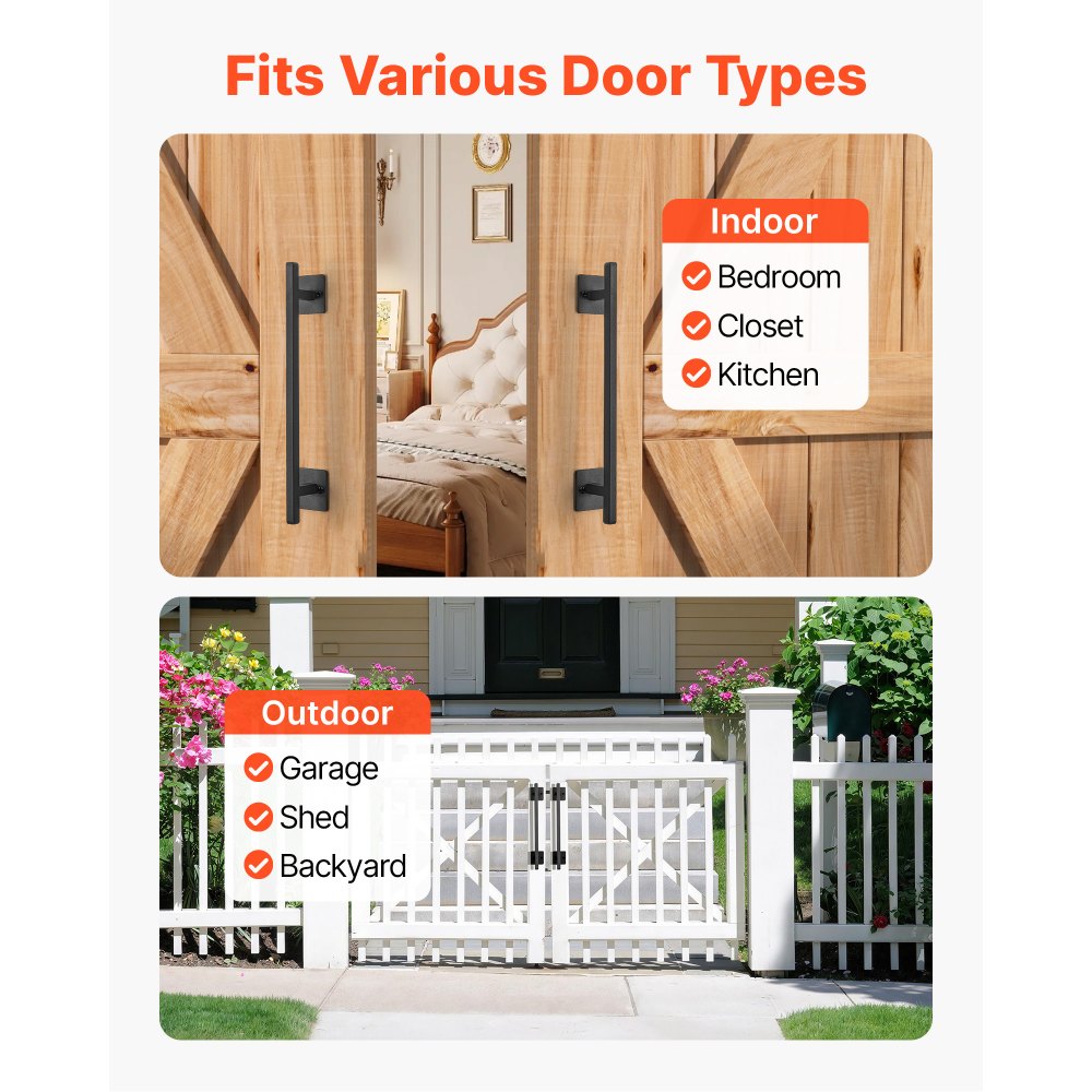 VEVOR Barn Door Handle, 2Pcs 12.6 in Rustic Fence Gate Handle, Rust-Resistant Coating, Heavy Duty Carbon Steel Outdoor Gate Handles, Easy to Install, Metal Sliding Door Pulls for Garage Shed Pantry