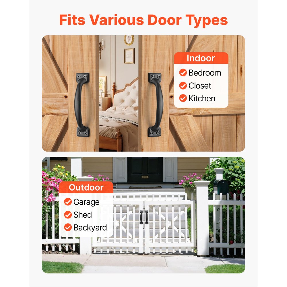 VEVOR Barn Door Handle, 4Pcs 6.5 in Rustic Fence Gate Handle, Rust-Resistant Coating, Heavy Duty Carbon Steel Outdoor Gate Handles, Easy to Install, Metal Sliding Door Pulls for Garage Shed Pantry