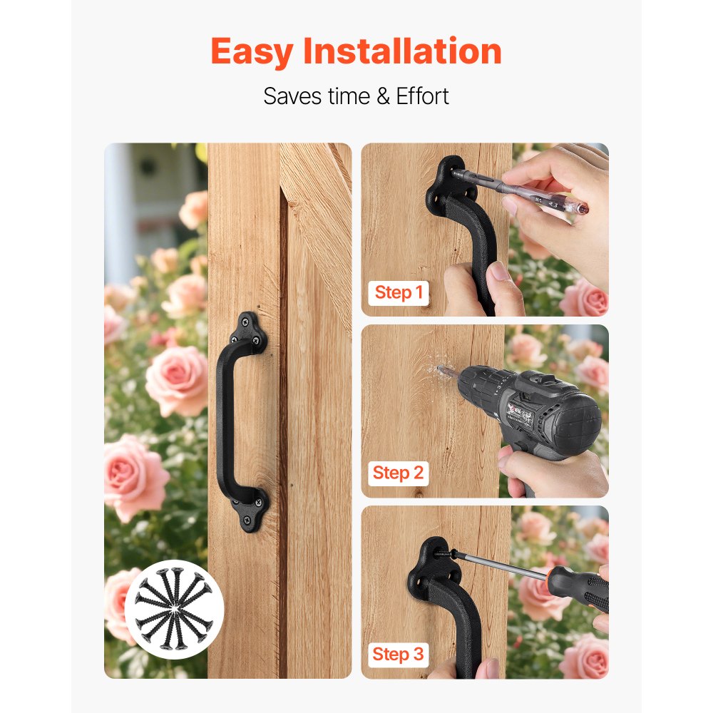 VEVOR Barn Door Handle, 2Pcs 9 in Rustic Fence Gate Handle, Rust-Resistant Coating, Heavy Duty Carbon Steel Outdoor Gate Handles, Easy to Install, Metal Sliding Door Pulls for Garage Shed Pantry