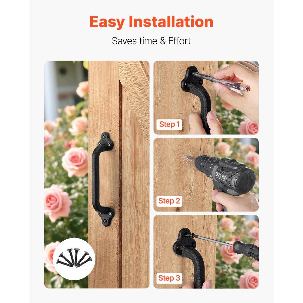 VEVOR Barn Door Handle, 9 in Rustic Fence Gate Handle, Rust-Resistant Coating, Heavy Duty Carbon Steel Outdoor Gate Handles, Easy to Install, Metal Sliding Door Pulls for Garage Shed Closet Pantry