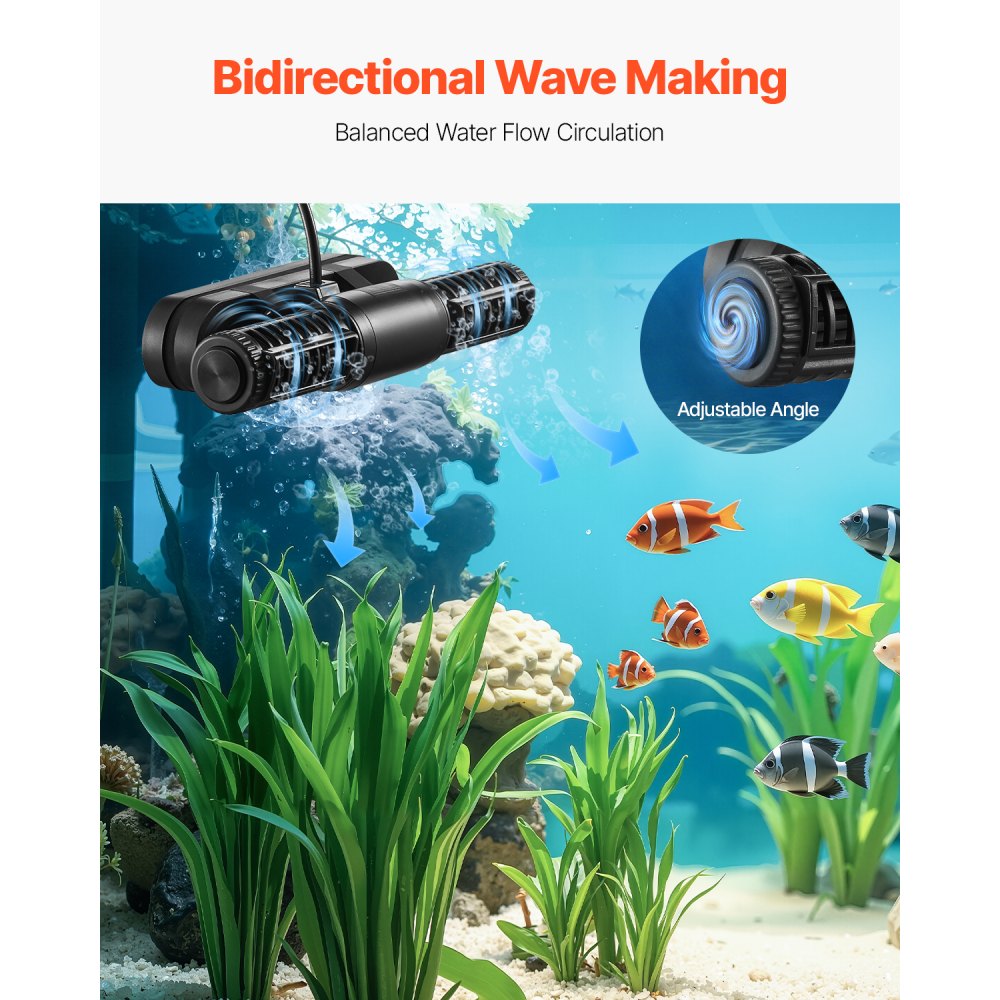 VEVOR Aquarium Wave Maker, 15W, 1428 GPH Adjustable Cross Flow Pump with Controller, Magnetic DC 24V Aquarium Powerhead, Strong Magnetic Base, 360° Rotating Wavemaker, for Saltwater Marine Freshwater