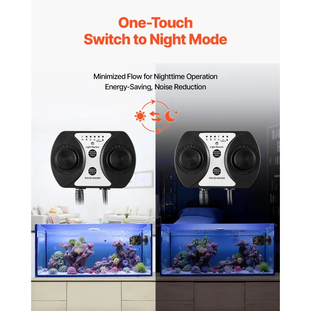 VEVOR Aquarium Wave Maker, 20W, 2113 GPH Quiet and Strong DC Powerhead, Adjustable Fish Tank Circulation Pump with Controller, Strong Magnetic Base, 360° Rotating Wavemaker, for Freshwater Saltwater