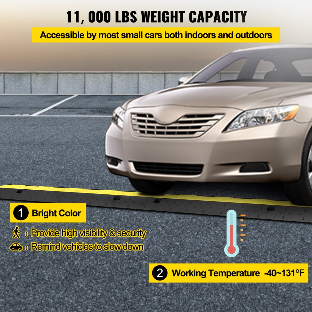 VEVOR Cable Protector Ramp, 4 Packs 2 Channels Speed Bump Hump, Rubber Modular Speed Bump Rated 11000 LBS Load Capacity, Protective Wire Cord Ramp Driveway Rubber Traffic Speed Bumps Cable Protector