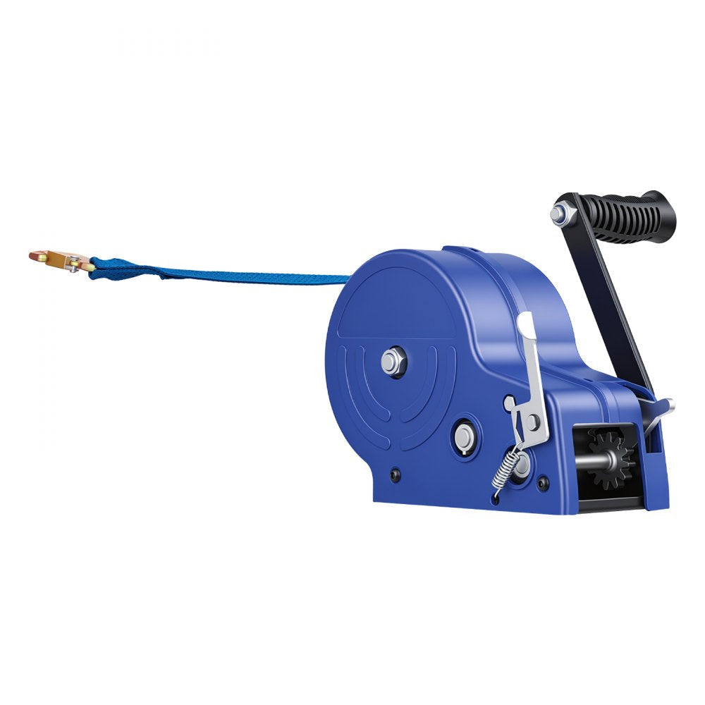 VEVOR Boat Winch, 3500 lbs Hand Winch, Heavy Duty Manual Rope Crank with 20ft Gray-Black Polyester Strap, Portable Two-Way Ratchet, Anti-Slip Handle Gear for Boat Trailer ATV Towing