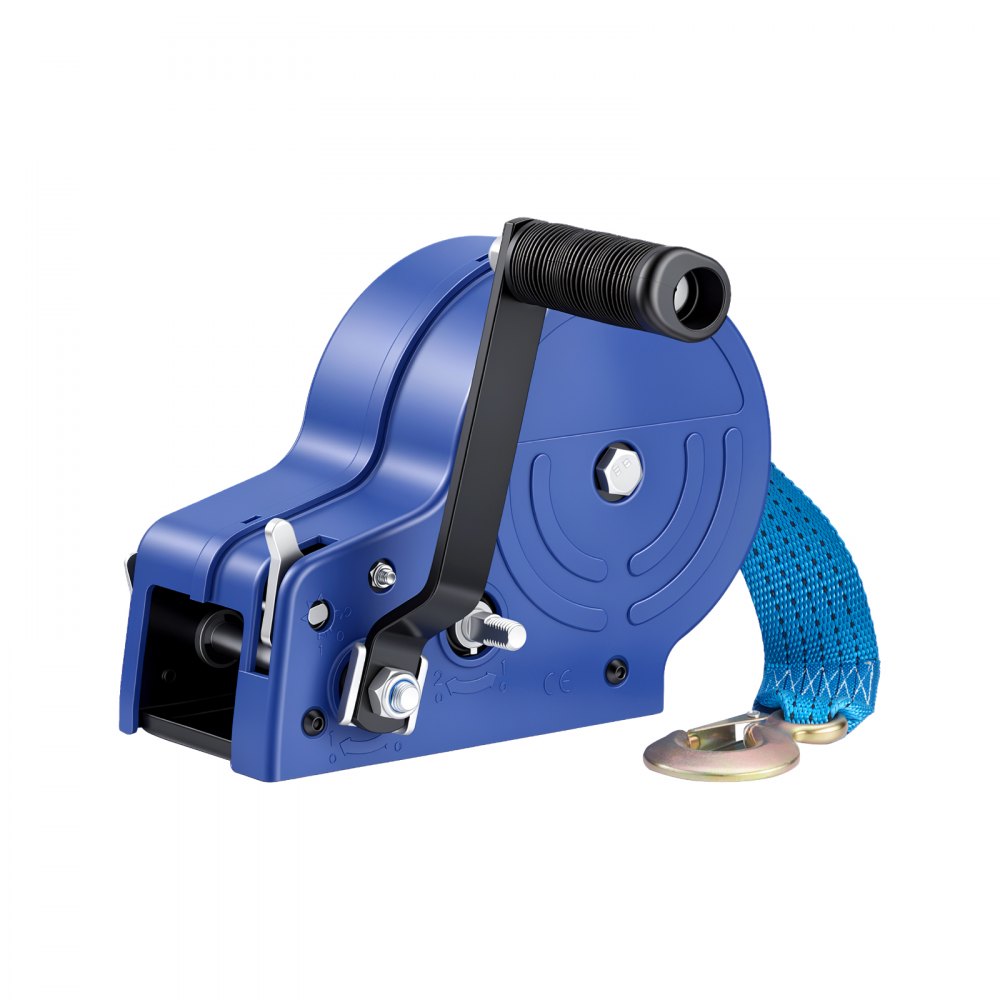 VEVOR Boat Winch, 3500 lbs Hand Winch, Heavy Duty Manual Rope Crank with 20ft Gray-Black Polyester Strap, Portable Two-Way Ratchet, Anti-Slip Handle Gear for Boat Trailer ATV Towing