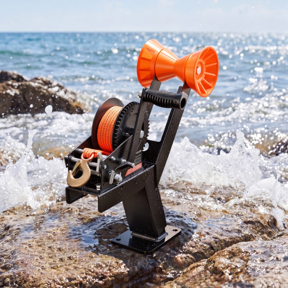 VEVOR Boat Winch, 3500 lbs Hand Winch, Heavy Duty Manual Rope Crank with 20ft Orange Polyester Strap, Portable Two-Way Ratchet, 2 Speed Switchable, Anti-Slip Handle Gear for Boat Trailer ATV Towing