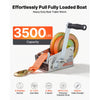 VEVOR Boat Winch, 3500 lbs Hand Winch, Heavy Duty Manual Rope Crank with 20ft Orange Polyester Strap, Portable Two-Way Ratchet, 2 Speed Switchable, Anti-Slip Handle Gear for Boat Trailer ATV Towing