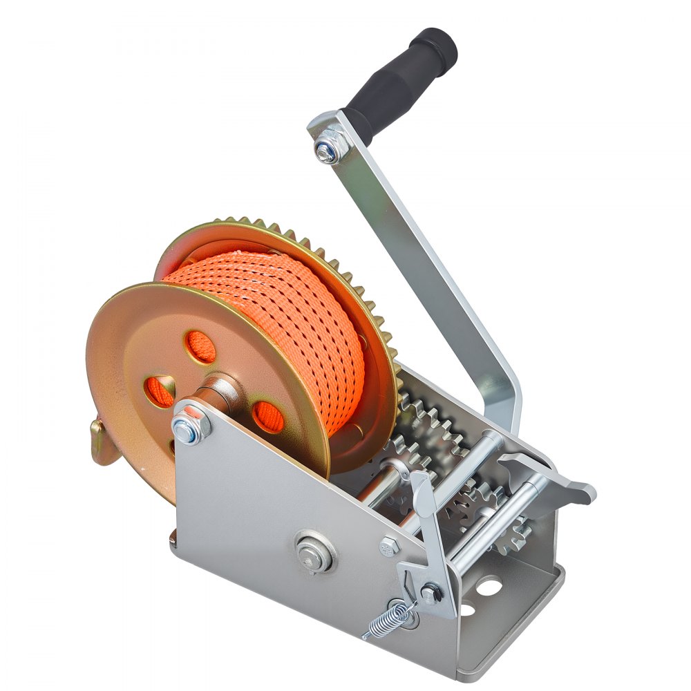 VEVOR Boat Winch, 3500 lbs Hand Winch, Heavy Duty Manual Rope Crank with 20ft Orange Polyester Strap, Portable Two-Way Ratchet, 2 Speed Switchable, Anti-Slip Handle Gear for Boat Trailer ATV Towing