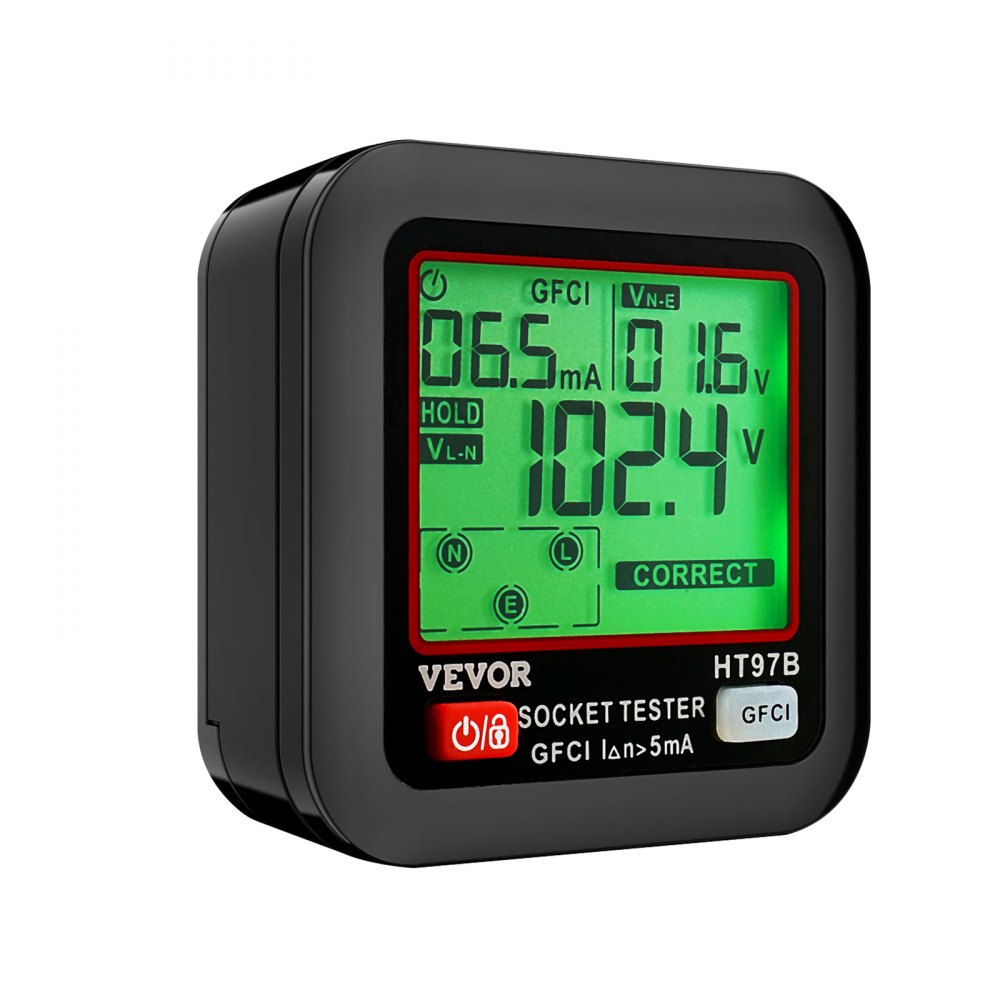 VEVOR Outlet Tester, Electrical GFCI Trip Tester, LCD Display Receptacle Detector for 7 Common Wiring Faults, 3 Prong Socket Detector with Auto Shutoff & Low Battery Indicator, CAT II 300V Rating