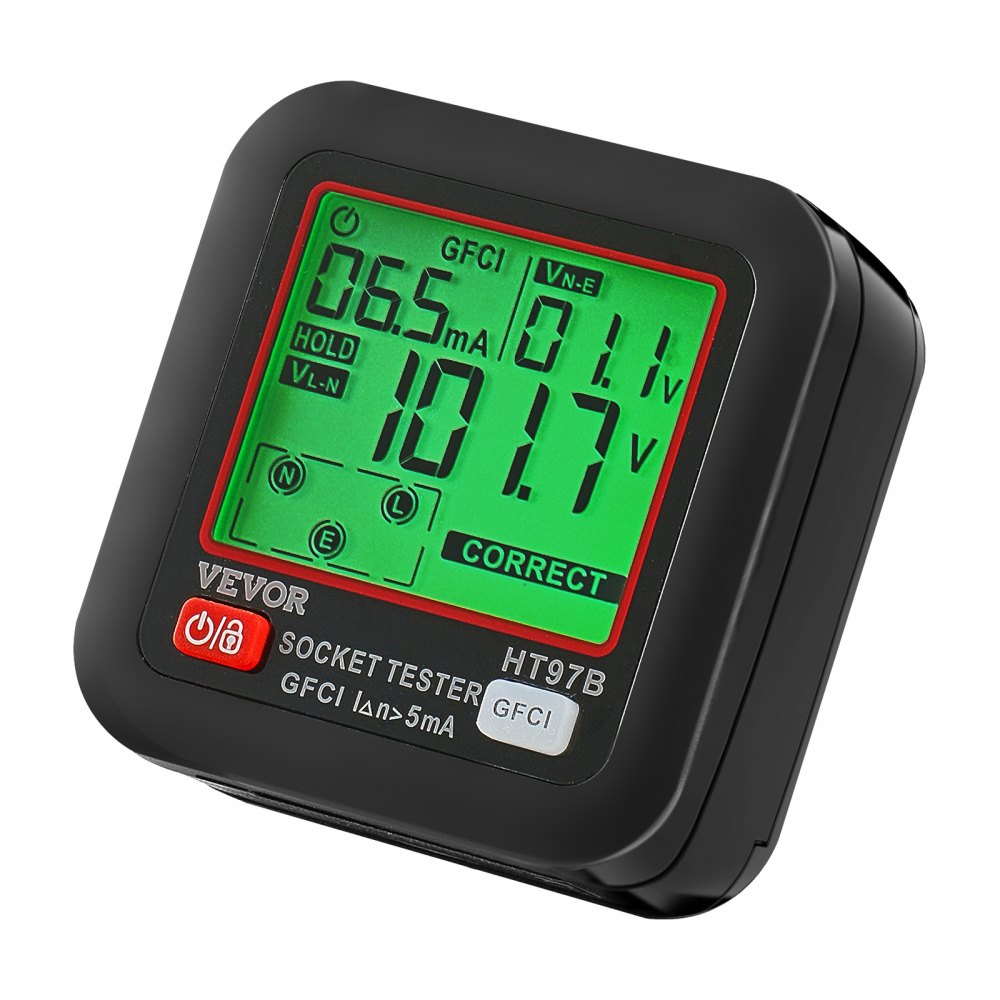 VEVOR Outlet Tester, Electrical GFCI Trip Tester, LCD Display Receptacle Detector for 7 Common Wiring Faults, 3 Prong Socket Detector with Auto Shutoff & Low Battery Indicator, CAT II 300V Rating