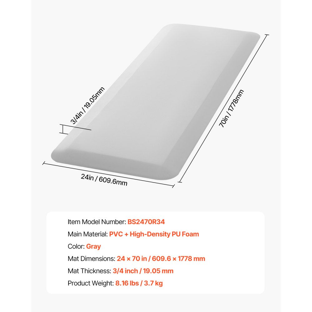 VEVOR Fall Mat for Elderly, 3/4-inch Thickened Fall Prevention Pad with Beveled Edge, Anti-Slip Bedside Safety Floor Mat for Seniors, Handicaps, Patients (24 x 70 inch)