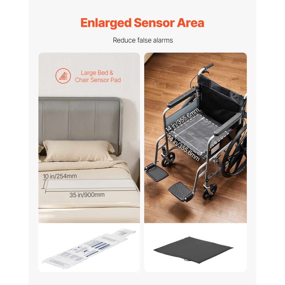 VEVOR Early Alert Bed Alarm System, Wireless Bed and Chair Sensor Pad with Call Button & Pager, Pre-Alert Safety Bed Alarms and Fall Prevention for Elderly, Dementia Patients, and Adults