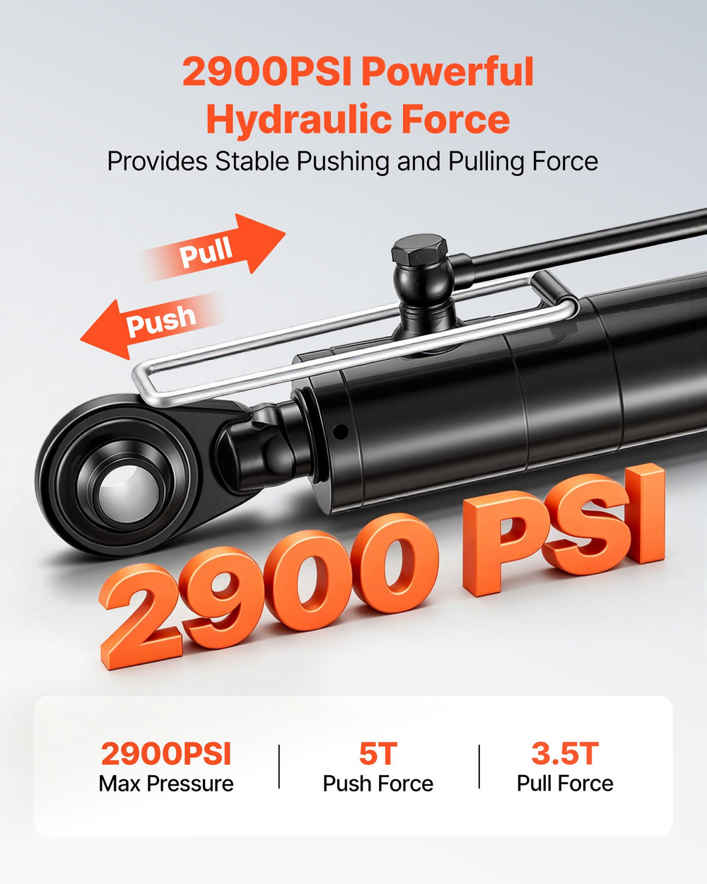 VEVOR Hydraulic Top Link Cat. 2-2 (11 in Stroke, 22-7/16 in to 33-7/16 in), Max 2900PSI Hydraulic Cylinder with 2 Hoses & G3/8" Check Valves for Tractors